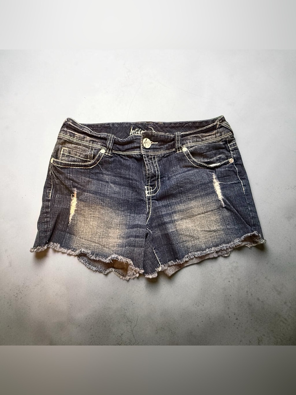 Ariya Jeans Washed Dark Blue Denim Cutoff Shorts